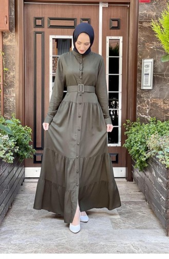0222Sgs Hijab-Kleid Mit Knöpfen Khaki 5774