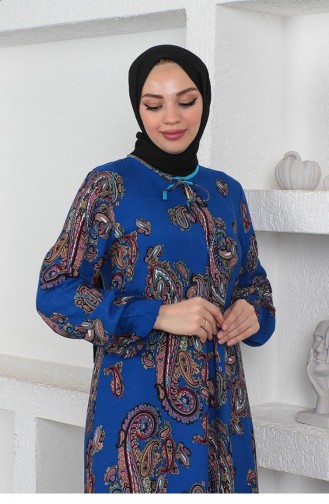 0288Sgs Robe Hijab Modèle Ethnique à Motifs Bleu 6088