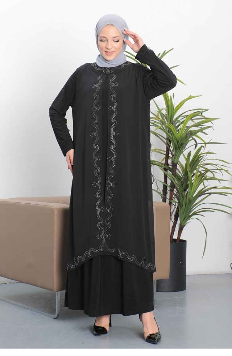 5098Smr Büyük Beden Anne Elbise Siyah | Sefamerve
