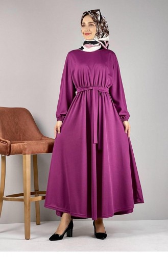 فستان بتصميم مطاط عند الخصر 1068-06 لون أرجواني 1068-06