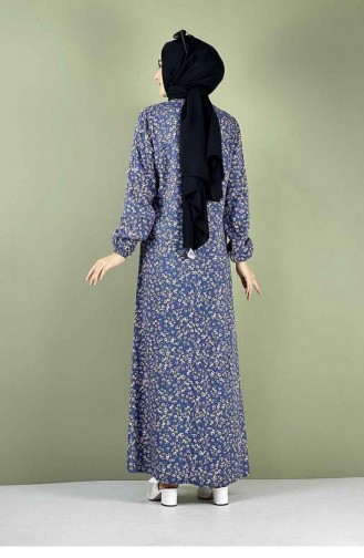 0256Sgs Ein Plissiertes Gemustertes Hijab-Kleid Indigo 7742