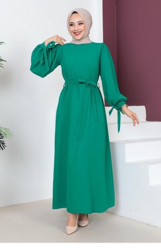 0048Mp Hijab Dress With Tied Sleeves Green 8415