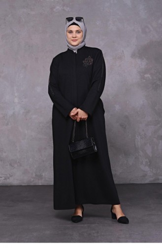 Women`s Large Size Winter Hijab Topcoat Full Length 8600 Black 8600.siyah