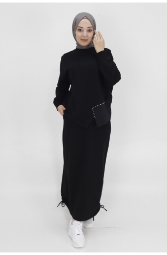 Score 2 Thread Fabric Garnished Skirt Suit 14188-01 Black 14188-01