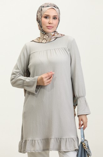 Shirred Hem Fabric Tunic 0404DA-05 Gray 0404DA-05