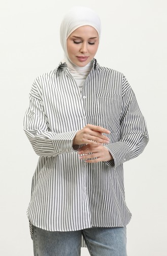 Garnished Striped Shirt 4809-02 Black 4809-02