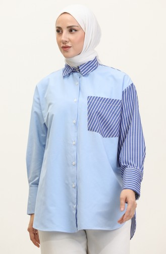 Garnished Striped Shirt 4813-01 Blue 4813-01