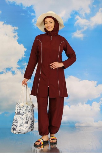 ملابس السباحة النسائية Akbeniz حجاب كامل باللون الأحمر الداكن 31060 4567