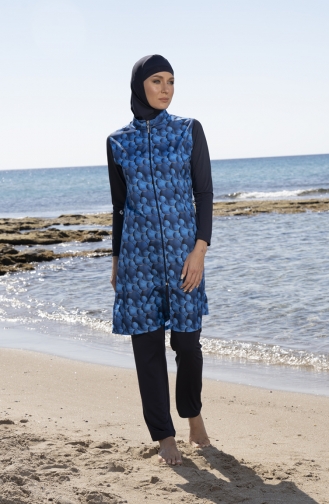 Vollständig Bedeckter Hijab-Badeanzug Mit Reißverschluss 23934E-01 Marineblau 23934E-01