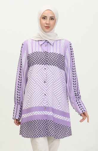 Large Size Patterned Shirt Lilac T1697 948