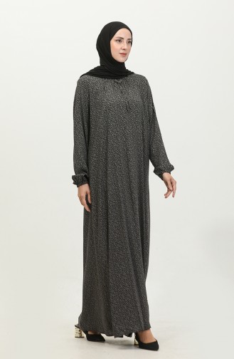 Kadin Buyuk Beden Çıtır Desen Uzun Anne Günlük Elbise 8408 4 Füme