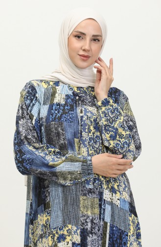 Women`s Large Size Viscose Hijab Dress 8408 Indigo 8408.İndigo