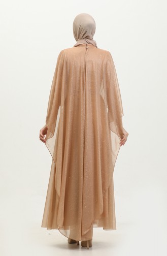 Robe De Soirée Femme Grandes Tailles Avec Cape Et Paillettes 8098 Jaune Doré 8098.Altin Sarisi