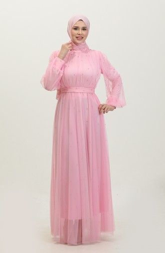 Pearl Tulle Evening Dress 6233-04 Pink 6233-04