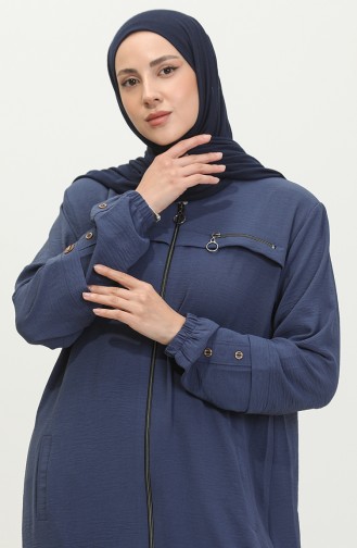Women`s Large Size Abaya With Button Sleeves For Summer 5040 Navy Blue 5040.Lacivert
