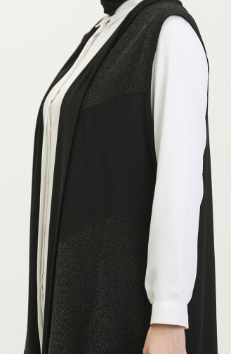Women`s Large Size Black Long Leather Vest Hijab Asymmetrical Cut 7016 Black 7016.siyah