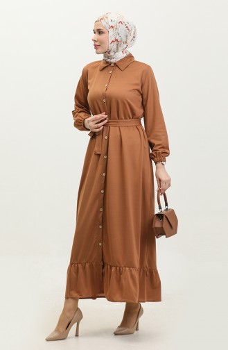 Buttoned Hijab Dress 2021-03 Tan 2021-03