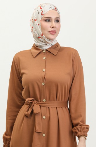 Buttoned Hijab Dress 2021-03 Tan 2021-03