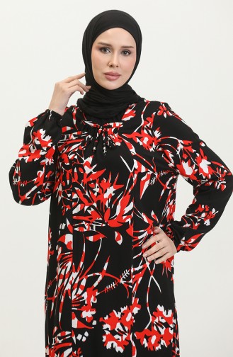 Large Size Patterned Viscose Dress 44852L-01 Black Red 44852L-01