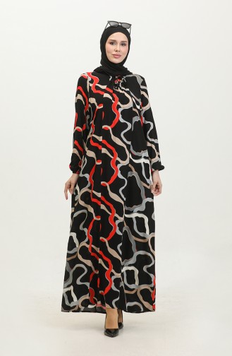 فستان فيسكوز مُطبع بمقاسات كبيرة 44852O-01 لون أسود 44852O-01
