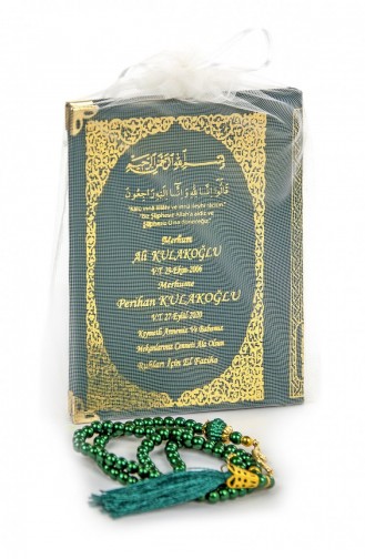 Yasin-Büchertasche Mit 50 Namen Gedrucktes Hardcover Größe 128 Seiten Grüne Farbe Mit Perlen-Gebetsperlen Mevlit-Geschenk 4897654300539 4897654300539