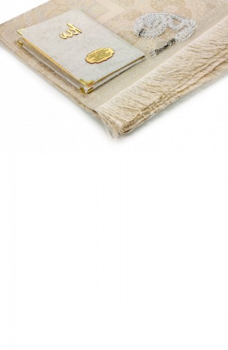 10 Adet Özel Hediyelik Kadife Kaplı Yasin Kitabı Çanta Boy İsme Özel Plakalı Seccadeli Tesbihli Kutulu Krem 4897654301140