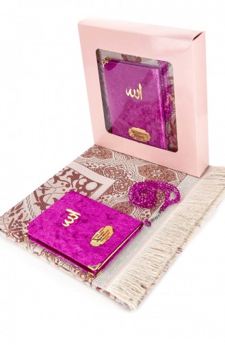 Velvet Yasin Book Bag Size Name Plate Prayer Rug With Prayer Beads Box Fuchsia 4897654301349 4897654301349