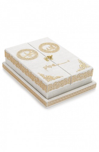 Table Top Quran Set With Double Covered Velvet Covered Chest White 4897654302383 4897654302383