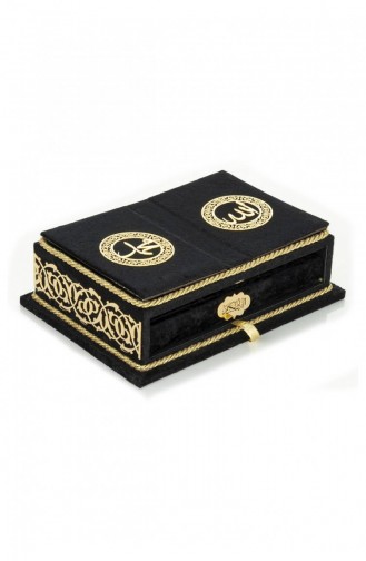 Quran Set With Table Top Rahle Velvet Covered Storage Rahiya Series Black 4897654302705 4897654302705