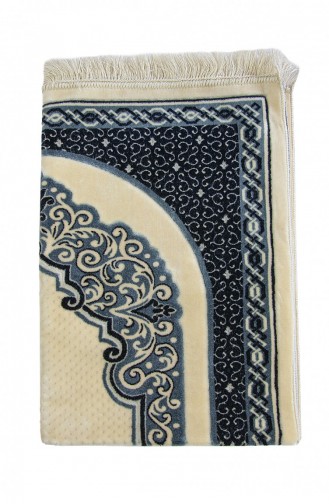 Mihrab Patterned Velvet Woven Prayer Rug Blue 4897654305400 4897654305400