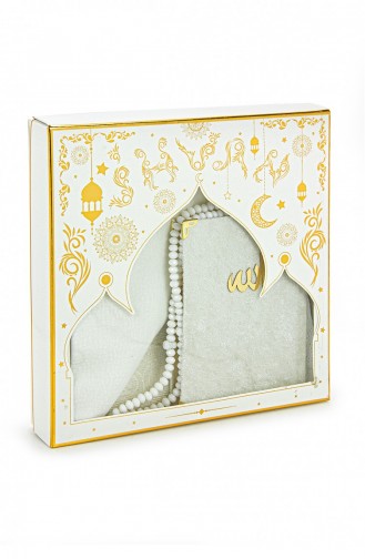 Boxed Covered Velvet Yasin Book Dowry Prayer Rug Set With Rosary White 4897654305510 4897654305510