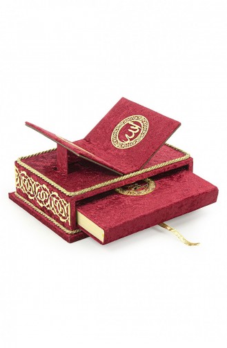 Quran Set With Table Top Rahle Velvet Covered Storage Rahiya Series Red 4897654305752 4897654305752