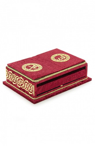 Quran Set With Table Top Rahle Velvet Covered Storage Rahiya Series Red 4897654305752 4897654305752