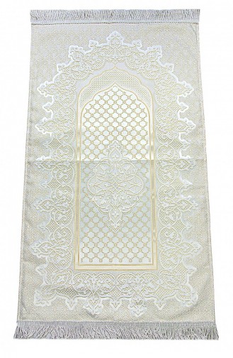 White Color Mihrab Lined Shiny Prayer Rug 4897654306095 4897654306095