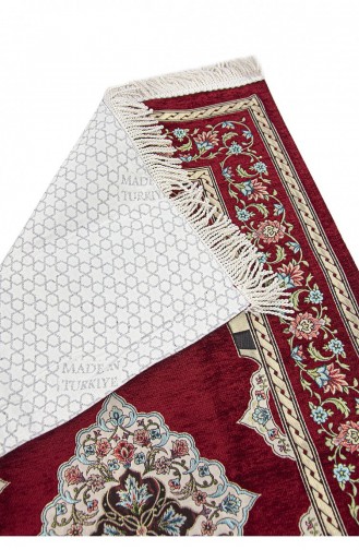 Claret Red Flower Motifed Mihrab Lined Chenille Prayer Rug 4897654306129 4897654306129