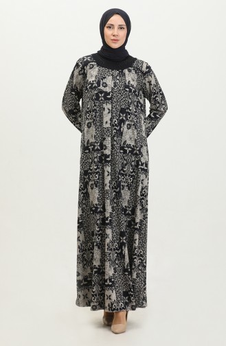 فستان فيسكوز بتصميم مُطبع بمقاسات كبيرة 4430M-01 لون كحلي 4430M-01