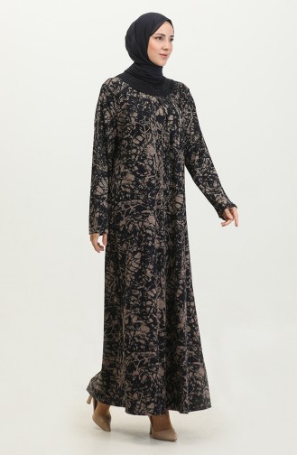 فستان فيسكوز بتصميم مُطبع بمقاسات كبيرة 4430O-02 لون كحلي 4430O-01