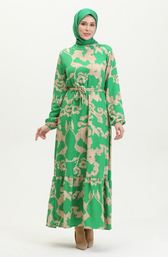 Mixed Pattern Belted Dress 0388-04 Green Mink 0388-04