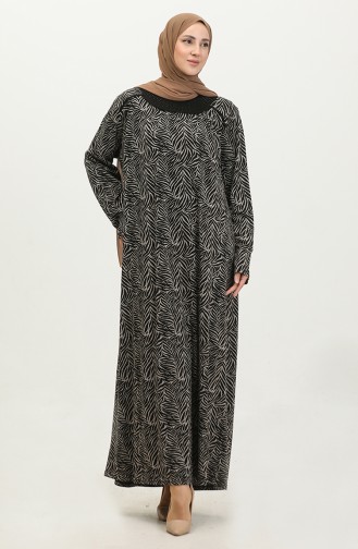 فستان فيسكوز بتصميم مُطبع بمقاسات كبيرة 4430G-01 لون أسود 4430G-01