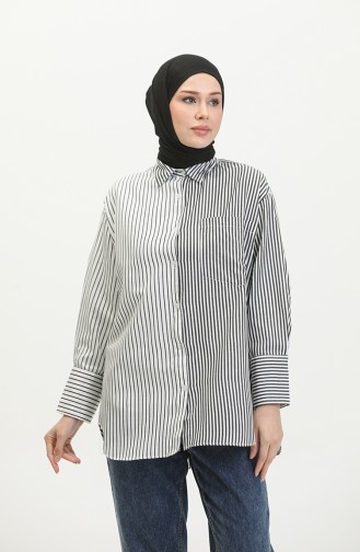 Garnished Striped Shirt 4809-02 Black 4809-02