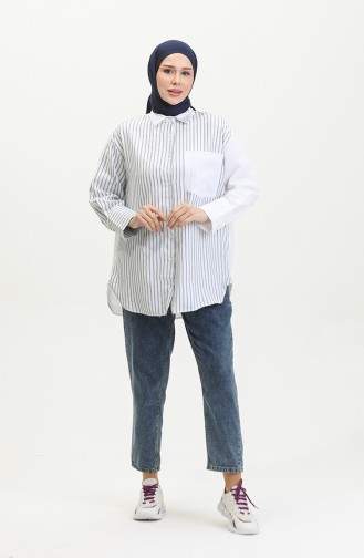 Garnished Striped Shirt 4815-01 Navy Blue 4815-01