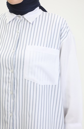 Garnished Striped Shirt 4815-01 Navy Blue 4815-01