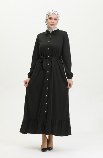 Buttoned Hijab Dress 2021-04 Black 2021-04