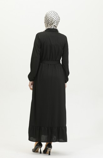 Düğmeli Tesettür Elbise 2021-04 Siyah
