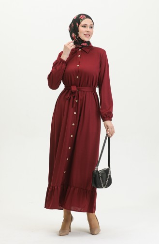 Geknöpftes Hijab-Kleid 2021-06 Weinrot 2021-06