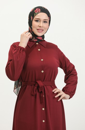 Buttoned Hijab Dress 2021-06 Burgundy 2021-06