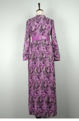 Pleated Chiffon Dress Lilac 7686 1190