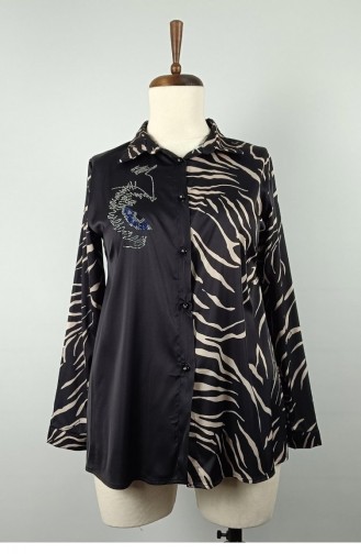 Steen Gedetailleerd Plus Size Overhemd Zwart T1660 805