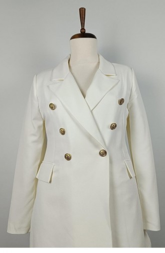 Uzun Büyük Beden Blazer Ceket Beyaz C1003