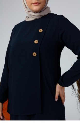 Damen-Anzug Mit Doppelter Hijab-Tunika In Großer Größe Geknöpft 5079 Marineblau 5079.Lacivert